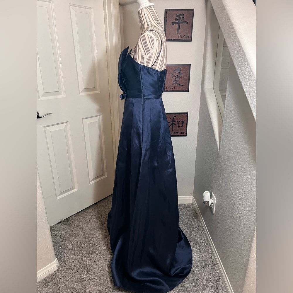MANIJU Navy blue prom bridesmaid bow tube formal party lined maxi dress size s - Picture 6 of 10
